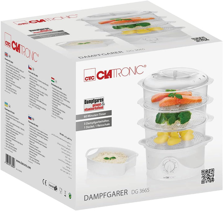 Clatronic DG 3665 Dampfgarer zum schonenden, vitaminerhaltenden Garen von Speisen, Halbtransparenter