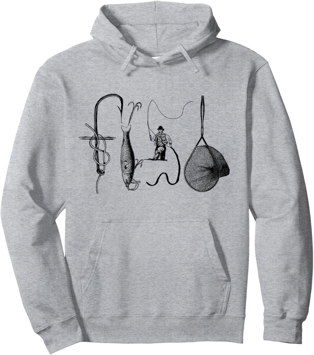Fisherman Fly Fishing Lure Rod Reel Net Fish Lovers Outdoors Pullover Hoodie