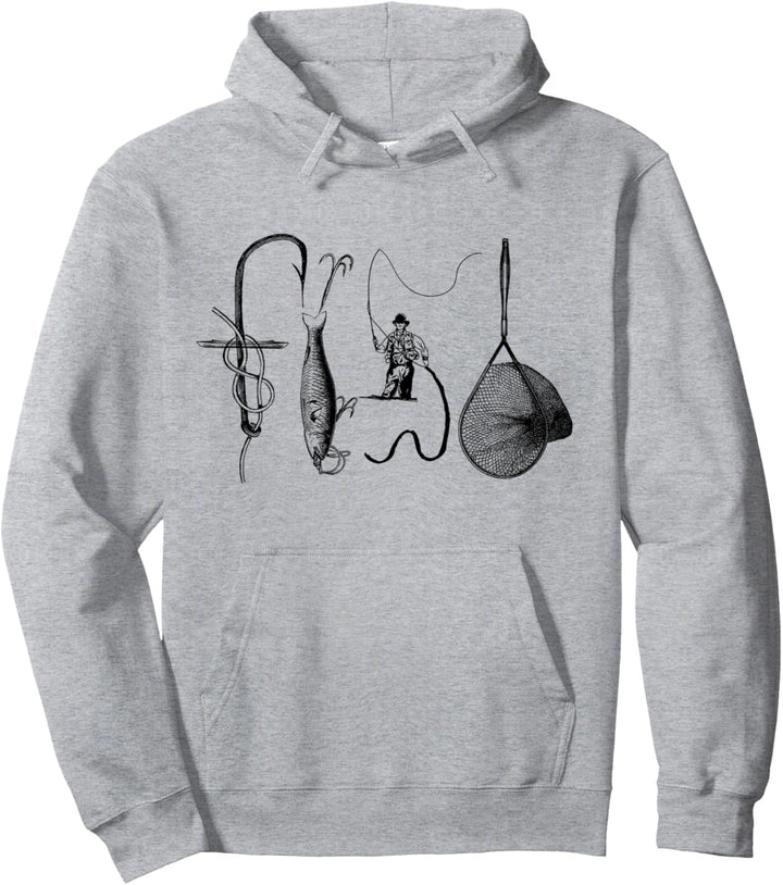 Fisherman Fly Fishing Lure Rod Reel Net Fish Lovers Outdoors Pullover Hoodie