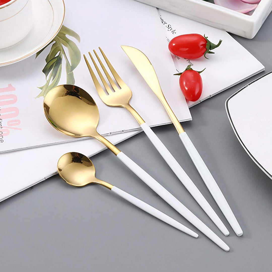 rismart Edelstahl 24 Teile Besteck Set Silberbesteck mit Messer, Kaffee Suppe Teelöffel, Gabeln Gold