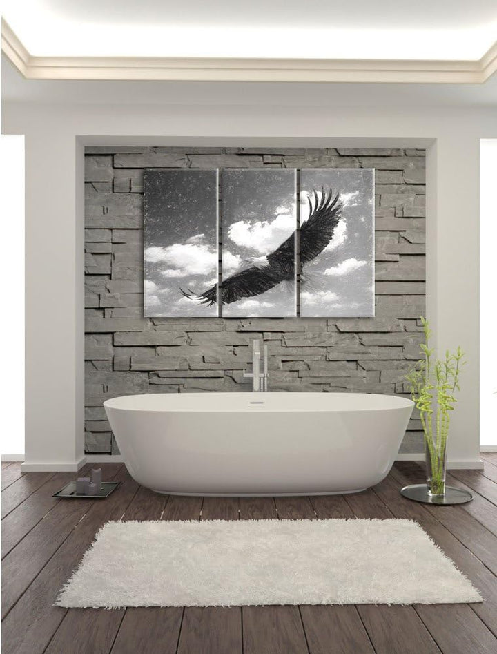 Pixxprint Fliegender Adler als Leinwandbild | Grösse: 3 Teilig (120x80) | Wandbild| Kunstdruck | fer