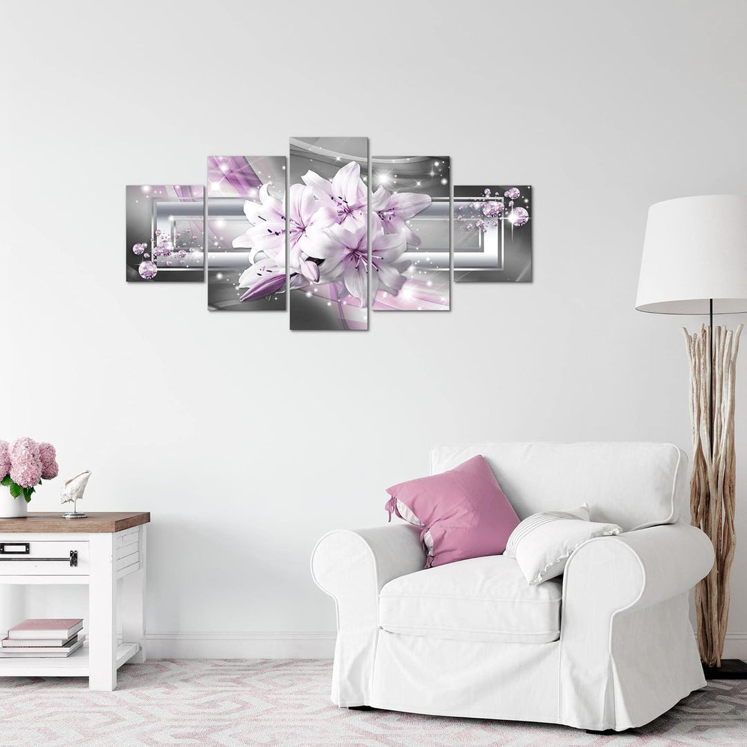 Runa Art Wandbilder Blumen Lilien 5 Teilig Bild auf Vlies Leinwand Deko Wohnzimmer Abstrakt Grau Lil