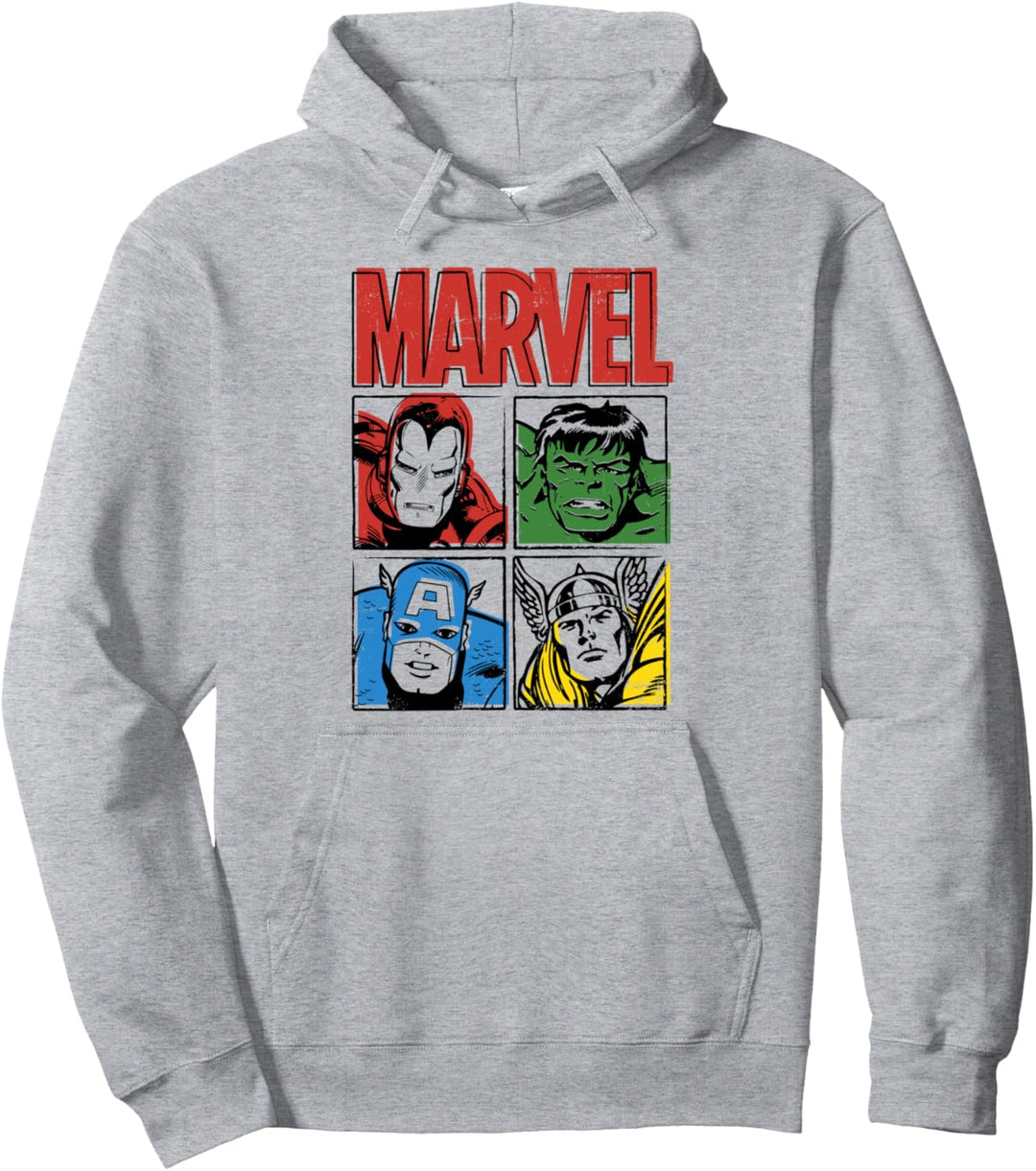 Marvel Vintage Squares Iron Man, Hulk, Captain America, Thor Pullover Hoodie