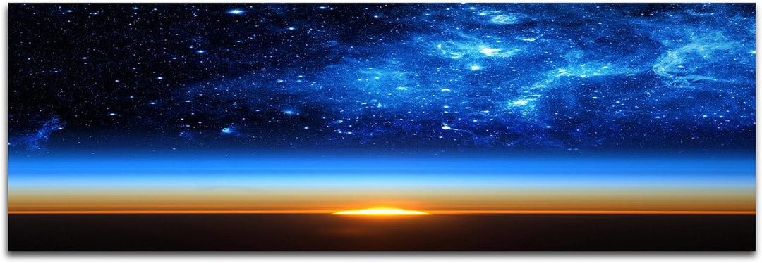 Wandbild auf Leinwand als Panorama in 150x50cm Erde Weltall Galaxie Sterne