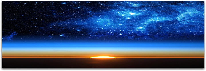 Wandbild auf Leinwand als Panorama in 150x50cm Erde Weltall Galaxie Sterne