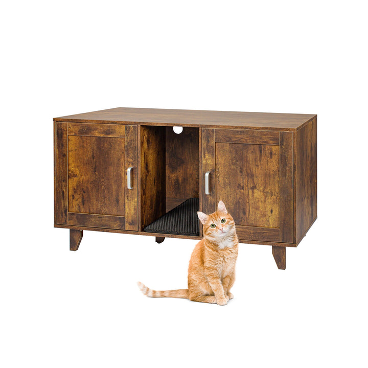 Relaxdays Katzenschrank für Katzentoilette, XXL, 2 Kammern, Katzenhaus mit Katzenklomatte, HBT 65x12