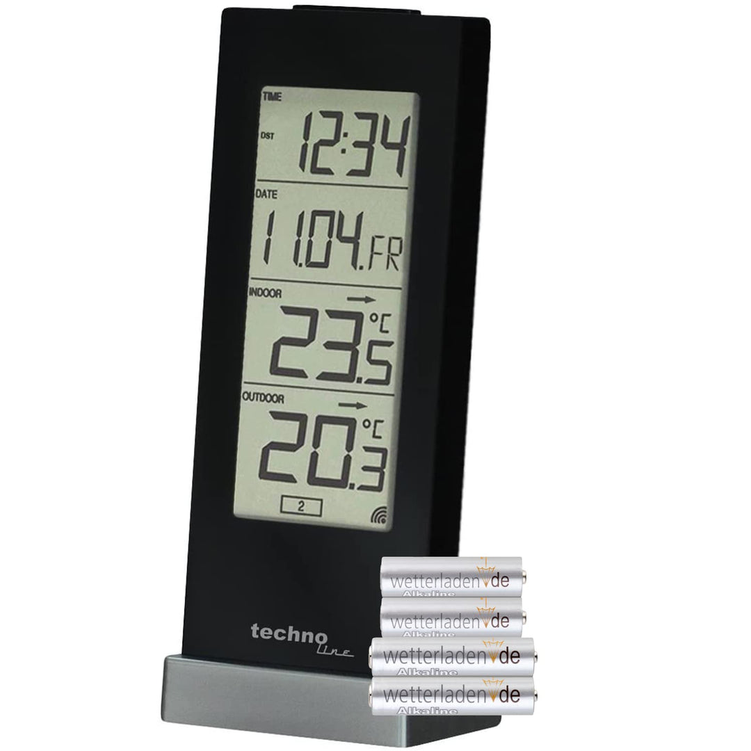 Technoline WS 9767 digitale Wetterstation mit Batterien und Funkuhr, Schwarz schwarz mit Batterien,