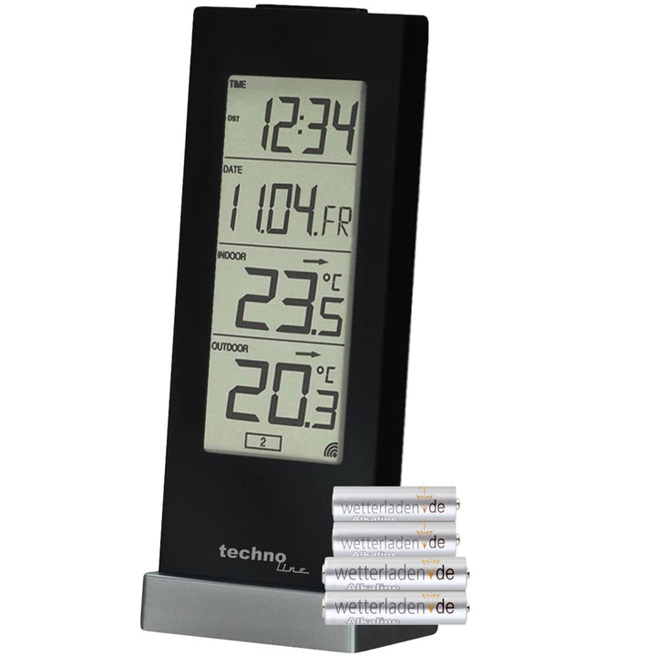 Technoline WS 9767 digitale Wetterstation mit Batterien und Funkuhr, Schwarz schwarz mit Batterien,
