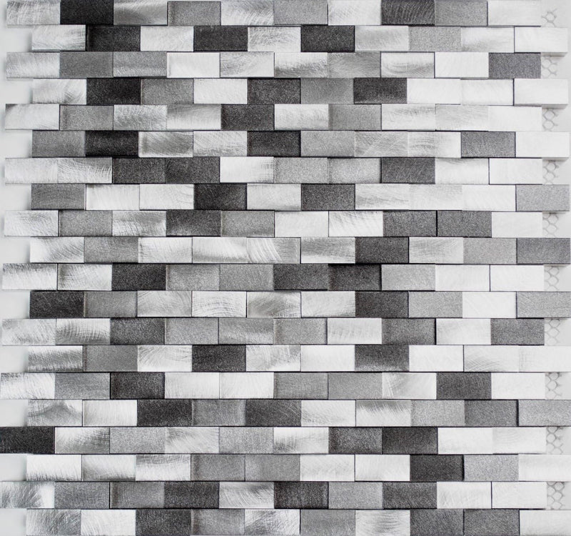 Mosaik Brick Aluminium 3D mix silber/schwarz Metall Fliesenspiegel, Mosaikstein Format: 15x30x8/10/1