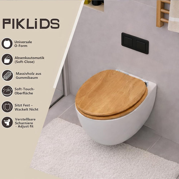 WC-Sitz aus Massivholz - Kautschukholz (Hevea) mit Absenkautomatik, Schnellverschluss &amp; Easy-Clean,