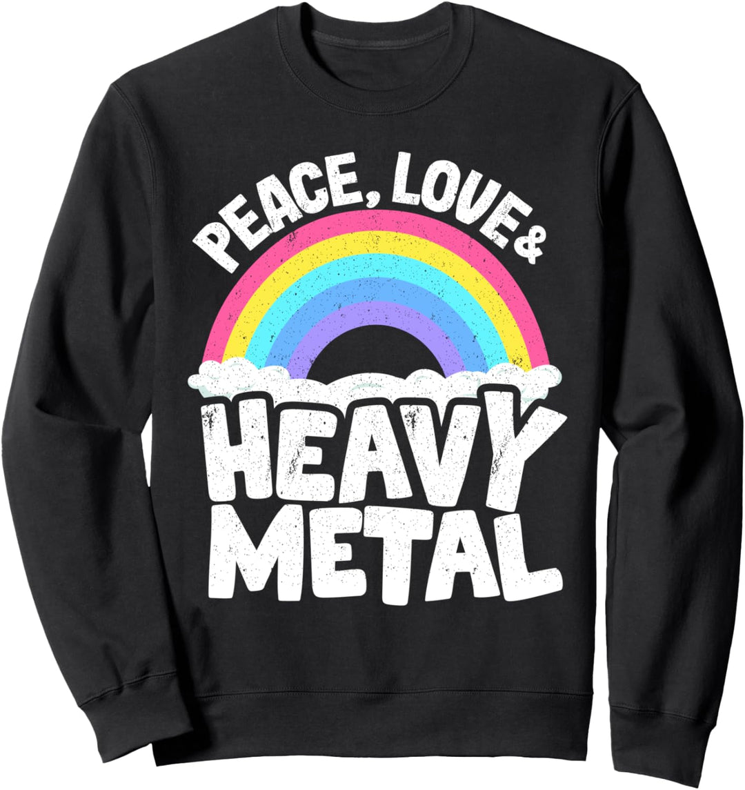 Punk Kids Band Metall Rainbow Retro Peace Love & Heavy Metal Sweatshirt