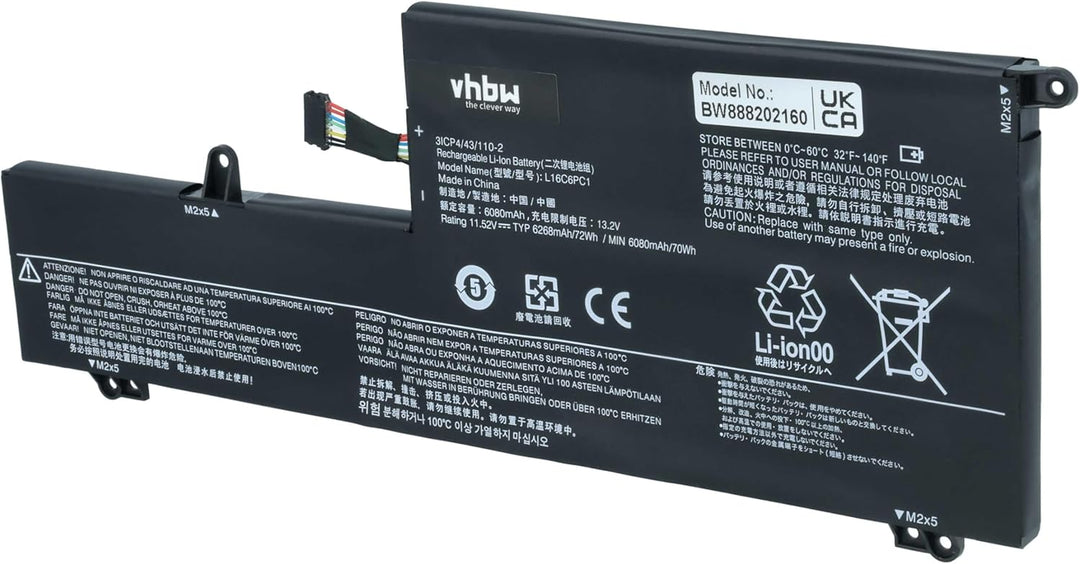 vhbw Akku kompatibel mit Lenovo Yoga 720-15IKB (80X700BRGE), 720-15IKB-80X7 Notebook (6150mAh, 11.56