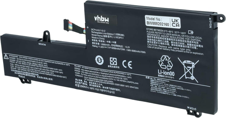 vhbw Akku kompatibel mit Lenovo Yoga 720-15IKB (80X700BRGE), 720-15IKB-80X7 Notebook (6150mAh, 11.56