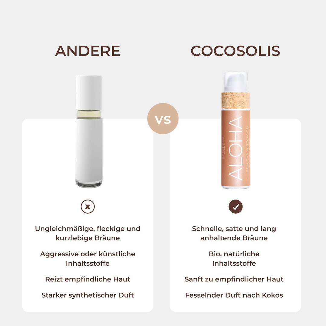 COCOSOLIS ALOHA Bräunungsbeschleuniger – Bio-Bräunungsöl mit Vitamin E &amp; Duft nach Kokos für schnell