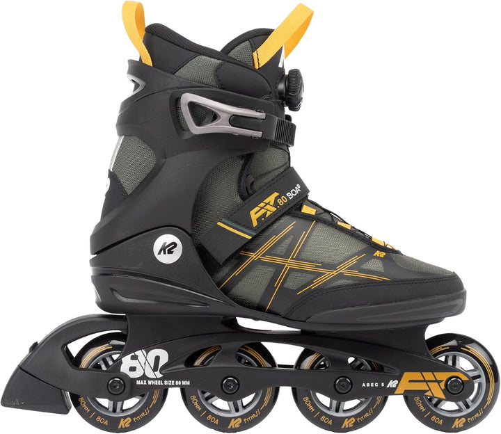 K2 Skate Herren F.i.t. 80 Boa Inline Skates EU: 44.5 (UK: 10 / US: 11) grey - mustard, EU: 44.5 (UK: