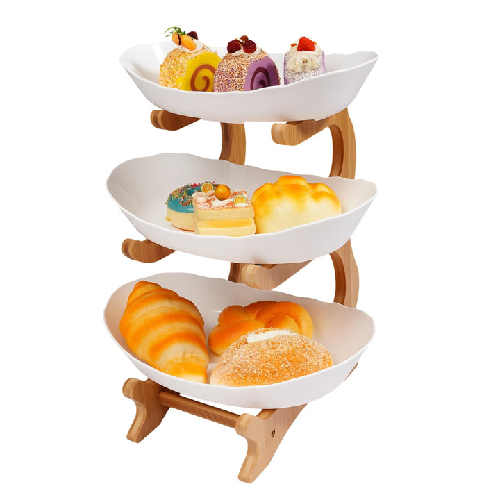 Holz + weiss 3 tier meta 3 tier fruit bowl with natural bamboo stand for fruit, bread, snacks, fruit