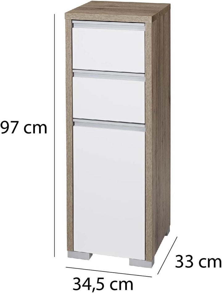 Schildmeyer Bello Midischrank 138176, wildeiche Dekor/weiss glanz, 34,5 / 33 / 97 cm Wildeiche Dekor