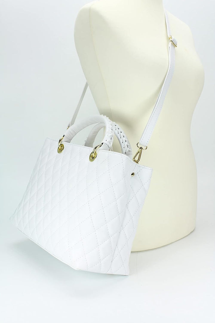 Belli edle italienische Echt Nappa Leder Damentasche Henkeltasche Umhängetasche gesteppt - 34x25x17