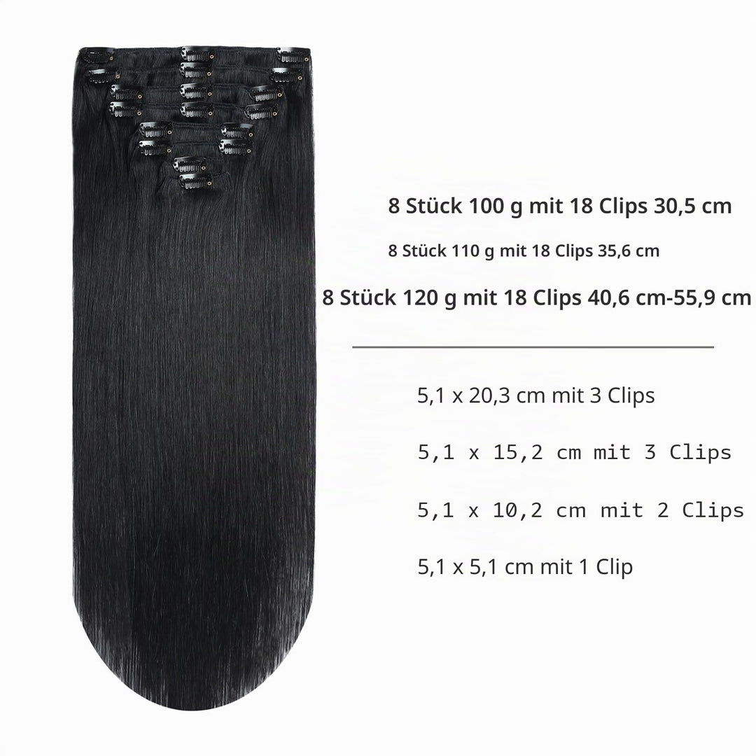 YILITE Clip in Extensions Echthaar 45cm 100% Echthaar Extensions Clip 18 Zoll 8 Stück 120g Unsichtba