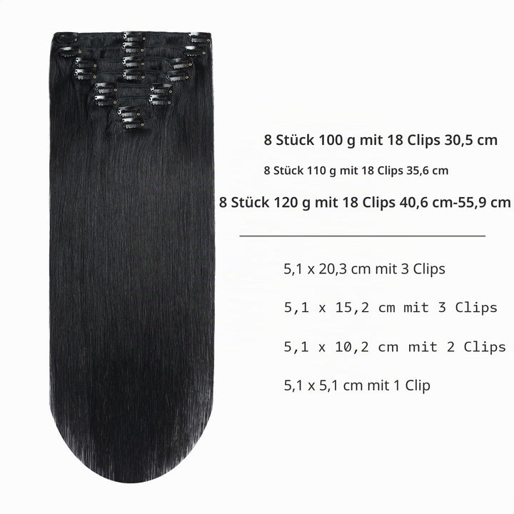 YILITE Clip in Extensions Echthaar 45cm 100% Echthaar Extensions Clip 18 Zoll 8 Stück 120g Unsichtba