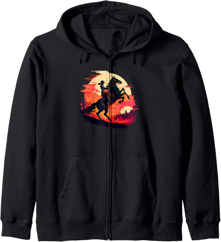 Pferdereiter, Retro, Vintage, Sonnenuntergang, Pferd, Mädchen, Grafik Kapuzenjacke