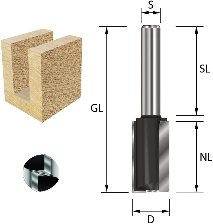 ENT 10951 Nutfräser VHW, Schaft (S) 8 mm, Durchmesser (D) 7 mm, NL 20 mm, SL 32 mm, GL 66 mm, mit Vo