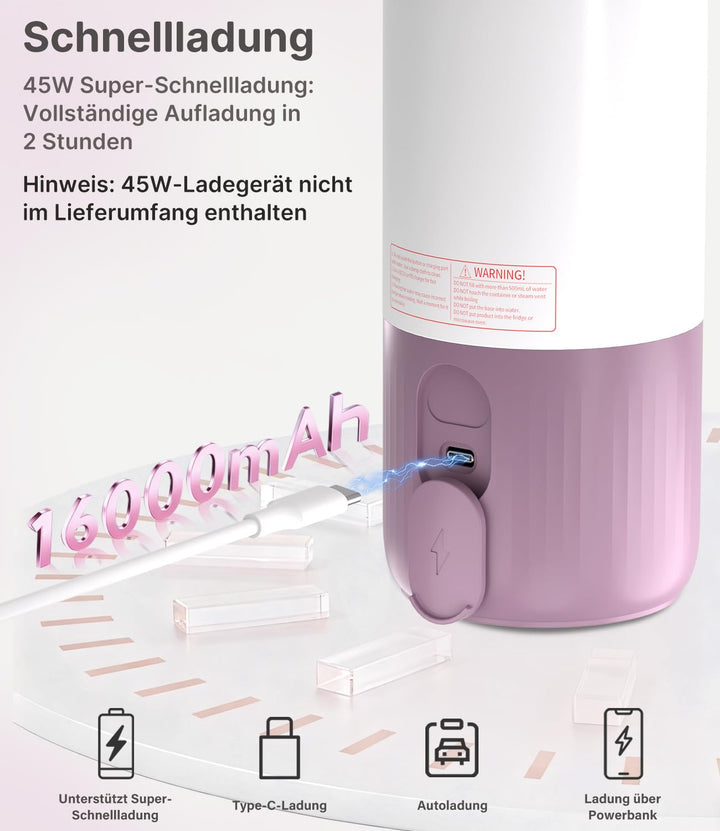 Tragbarer Baby Flaschenwärmer für Unterwegs, Pasteurisier-Funktion + 500ml Kapazität + 16000mAh-Akku