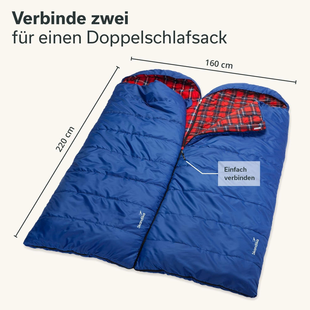 Skandika Deckenschlafsack Dundee Flanell | Baumwolle, Luxus-Qualität, koppelbar, Doppelschlafsack, 3