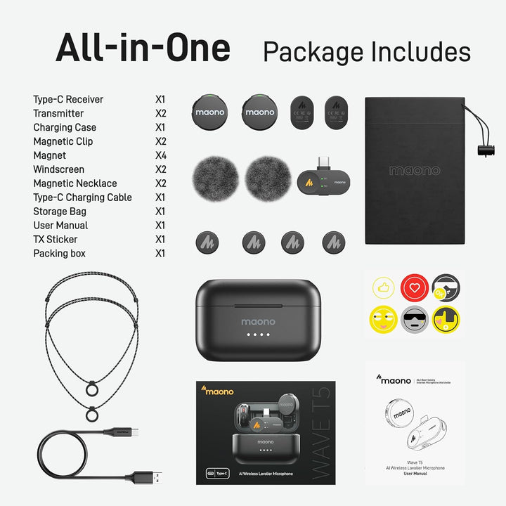 MAONO Wireless Lavalier Mikrofon für iphone 15/16, Android (USB-C Plug) - Handy Mikrofon mit 48kHz/2