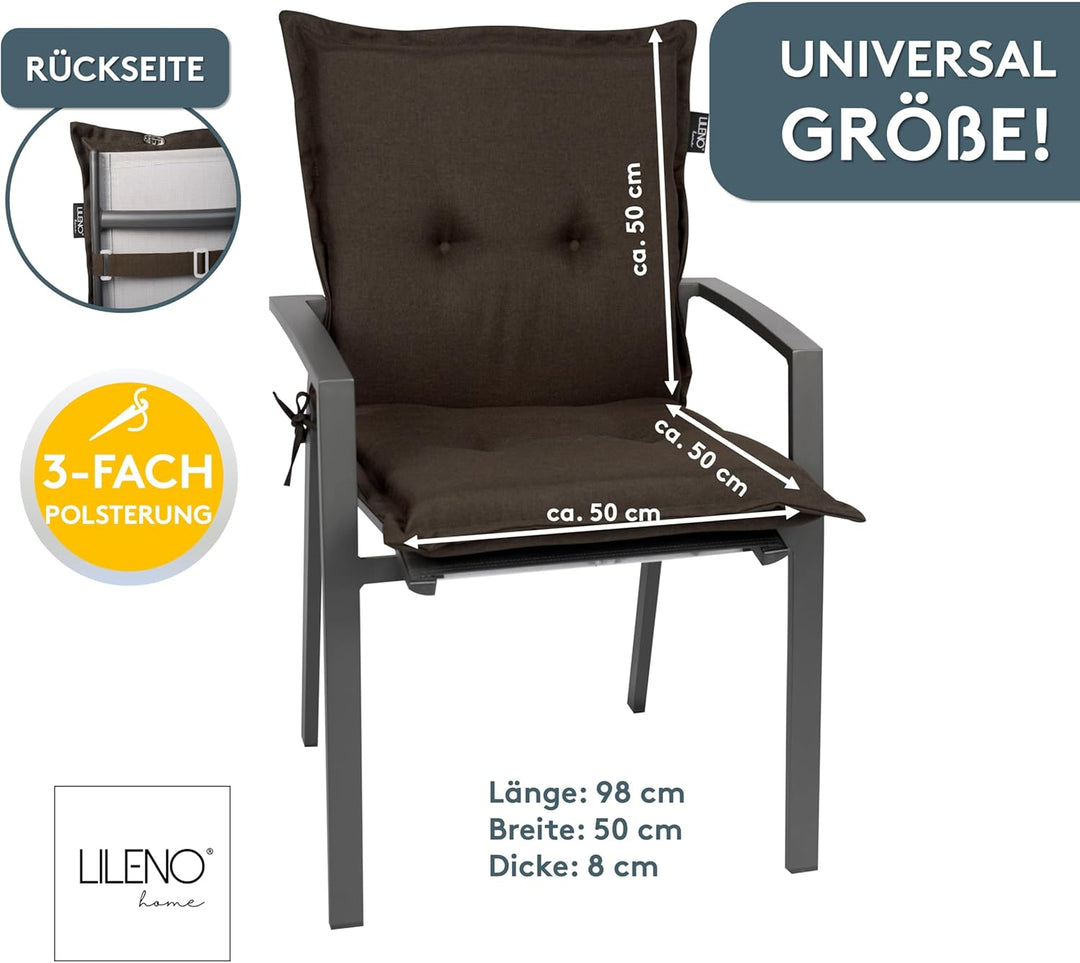 LILENO HOME Gartenstuhl Auflagen als [2er Set - Niedriglehner] in Chocolate - Bequeme Liegen als Sit