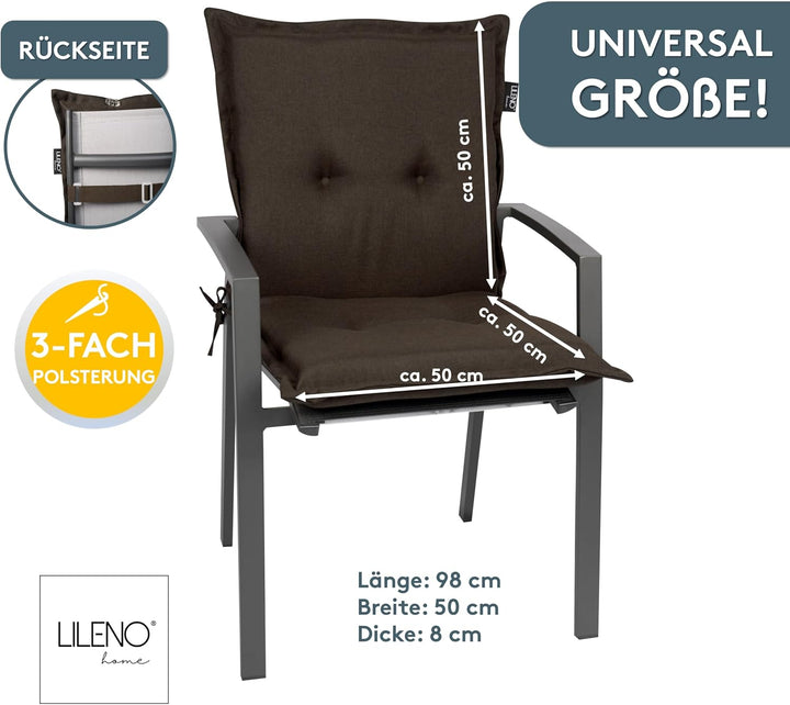 LILENO HOME Gartenstuhl Auflagen als [2er Set - Niedriglehner] in Chocolate - Bequeme Liegen als Sit
