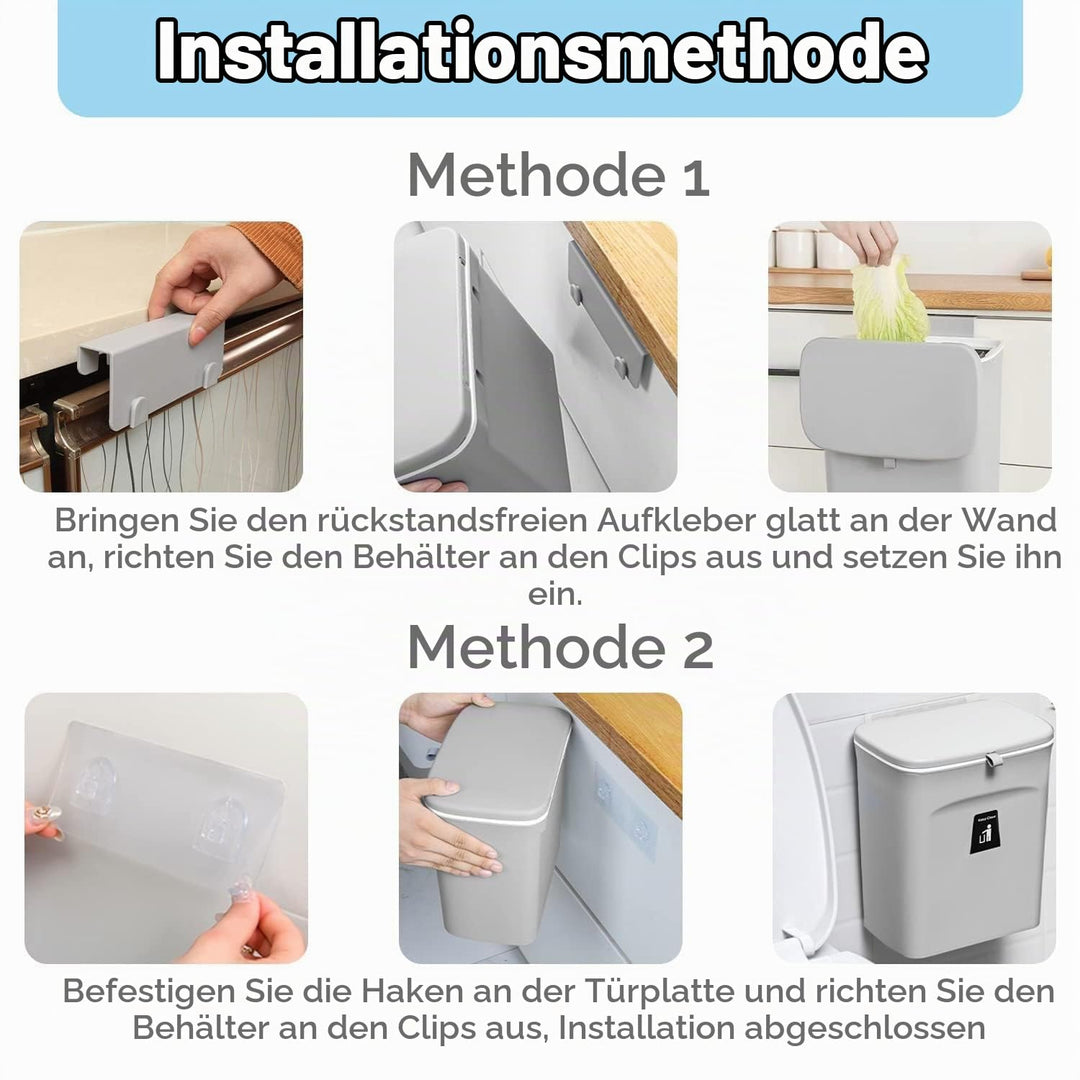 Komposteimer für Küche, 9L Hängender Mülleimer mit Deckel, Küchenabfalleimer, Mülleimer für Küche un