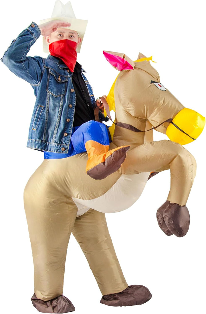 JYZCOS Aufblasbares Cowboy-Kostüm für Erwachsene, Western Pferd Reiter Kostüm Braun, Braun
