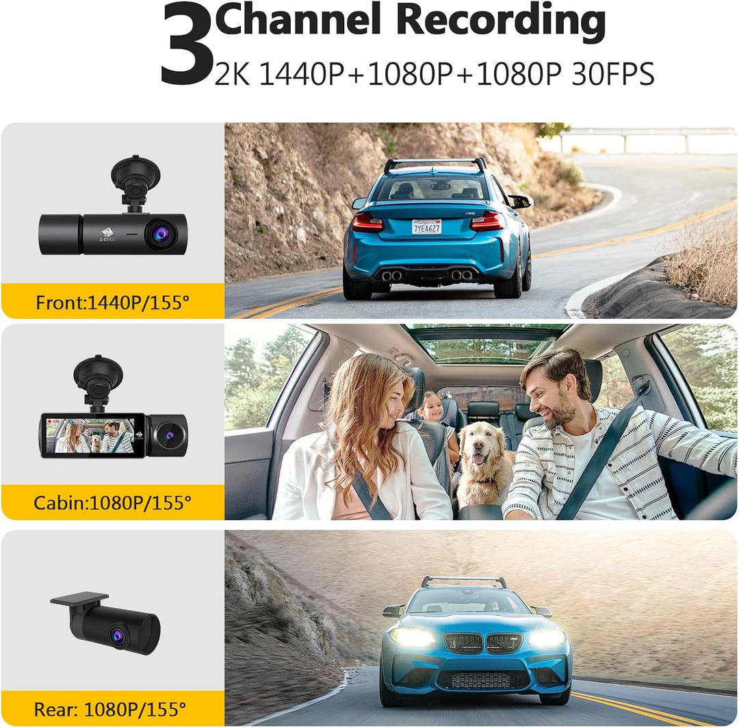 Z-Edge Dashcam 3-Kanal 5K/4K/2K/1080P mit GPS Wi-Fi, Vorne Innen Hinten, IPS Touchscreen, WDR, Infra