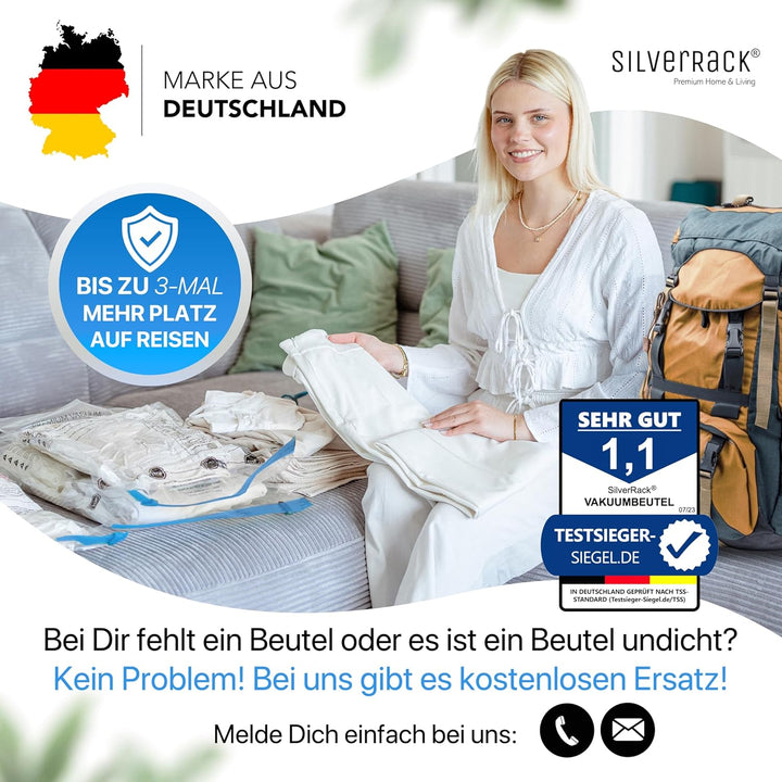 Vakuumbeutel für Kleidung Reise zum Rollen [8 Stück] X-Large (50x70 cm) - grosse Rucksack Kompressio