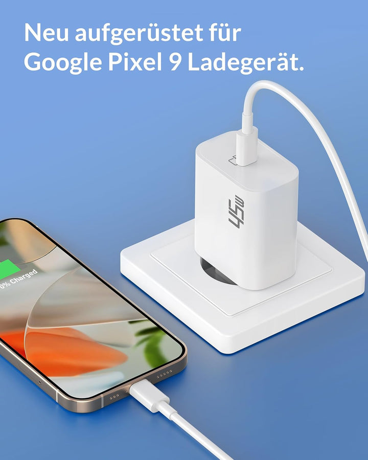 45W Ladegerät USB C Ladekabel für Google Pixel 10/9 Pro XL Fold, 9a/8/8a/7/6, Samsung Galaxy S25 S24
