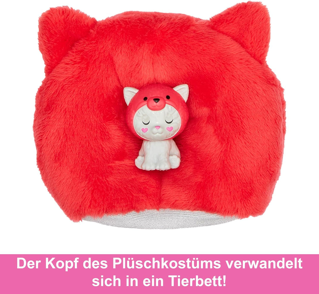 BARBIE Cutie Reveal Puppe - 10 Überraschungen, Plüschtierfreunde, Outfits und Farbwechselspass, Rote
