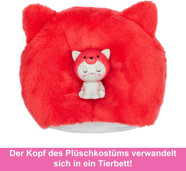BARBIE Cutie Reveal Puppe - 10 Überraschungen, Plüschtierfreunde, Outfits und Farbwechselspass, Rote