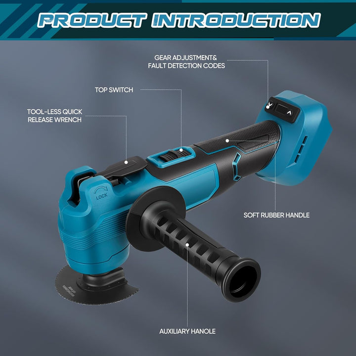 Akku Multifunktionswerkzeug, Multitool mit 6 Einstellbaren Geschwindigkeiten und bürstenlosem Motor,