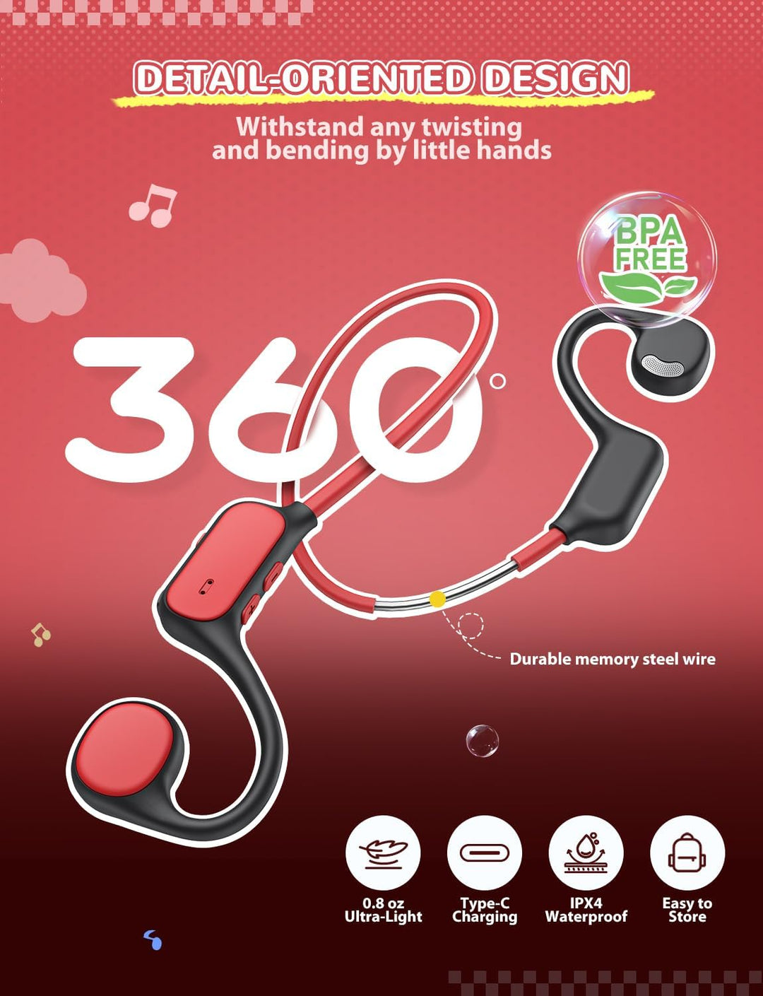 iClever OWS01 Bluetooth Kopfhörer Kinder mit Luftleitung 360° Biegung | SafeSound Tech, Offenes Ohr,