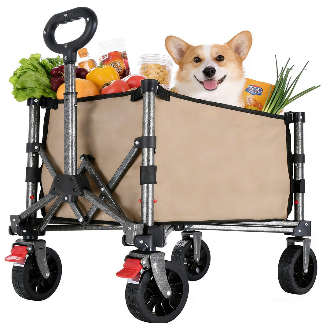 YEAUPE PRO Bollerwagen Faltbar 70L 80KG Klein, Seitlicher Reissverschluss Khaki, Khaki