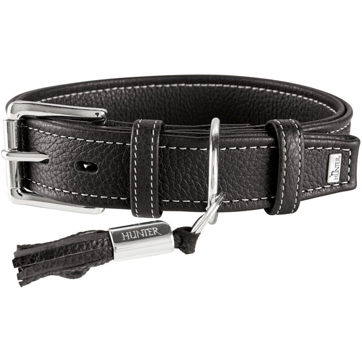 HUNTER CANNES Hundehalsband, Leder, Nappaleder, weich, edel, elegant, 60 (M-L), schwarz schwarz 60 (
