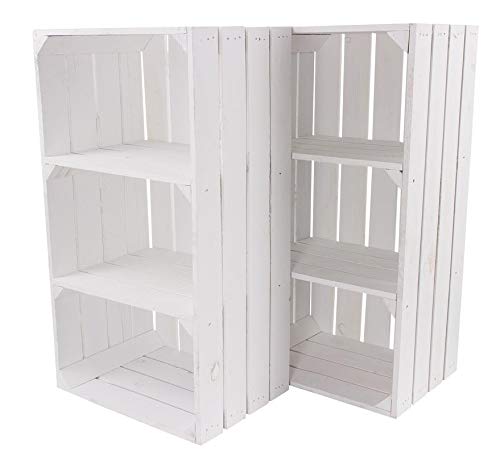 12er Set Weisse Regalkiste mit 2 Mittelbrettern 68cm x 40cm x 31cm Apfelkiste Obstkiste Weinkiste Ho