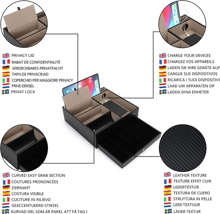 BELLE VOUS Schwarzes Tablett aus Kunstleder mit 5 Fächern - Taschenleerer Leder für Brieftasche, Tel