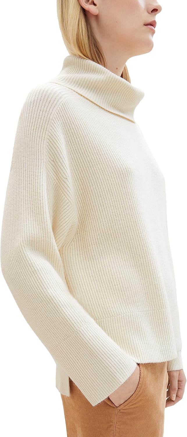 TOM TAILOR Damen Pullover mit Rollkragen M 10354-soft Beige Solid, M 10354-soft Beige Solid