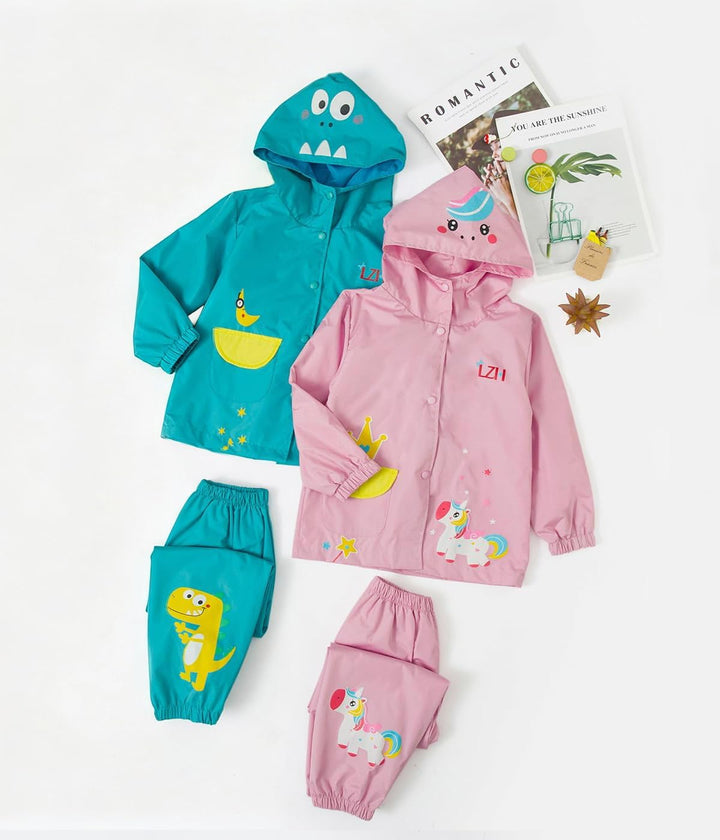 LZH garçons filles imperméable, veste à capuche imperméable manteau pantalon costume 2 pièces ensemb