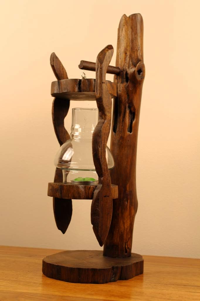 Kinaree Teak Laterne Windlicht - Teak Windlicht - Windlicht 2 Lichter - stehende oder hängende Later