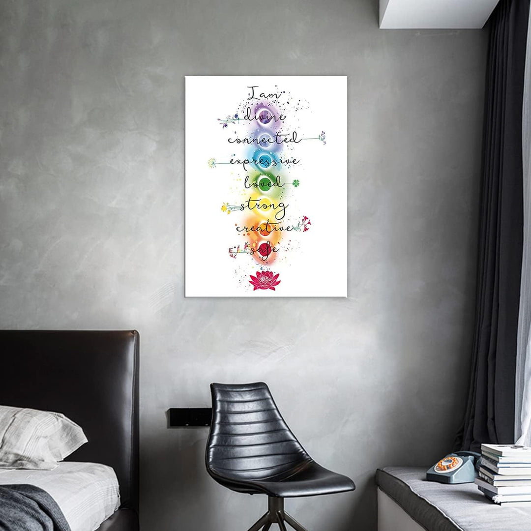 ZHONGYUTONG 7 Chakra Zitate auf Leinwand Kunstdruck Yoga Zen Wandposter Lotus Blume Gemälde Spiritue