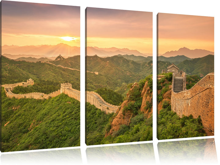 Pixxprint Chinesische Mauer 3-Teiler Leinwandbild 120x80 Bild auf Leinwand