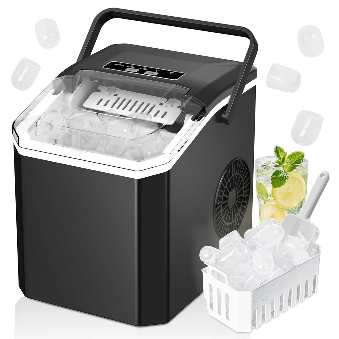 Eiswürfelmaschine, Ice Cube Maker 9 Eiswürfel in 6-8 Minuten,2 Grössen von Bullet Ice,12KG/24H,Selbs